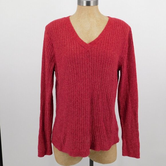 croft & barrow Sweaters - Croft & Barrow Women Red V-Neck Pullover Knitted Sweater Long Sleeve Size XL